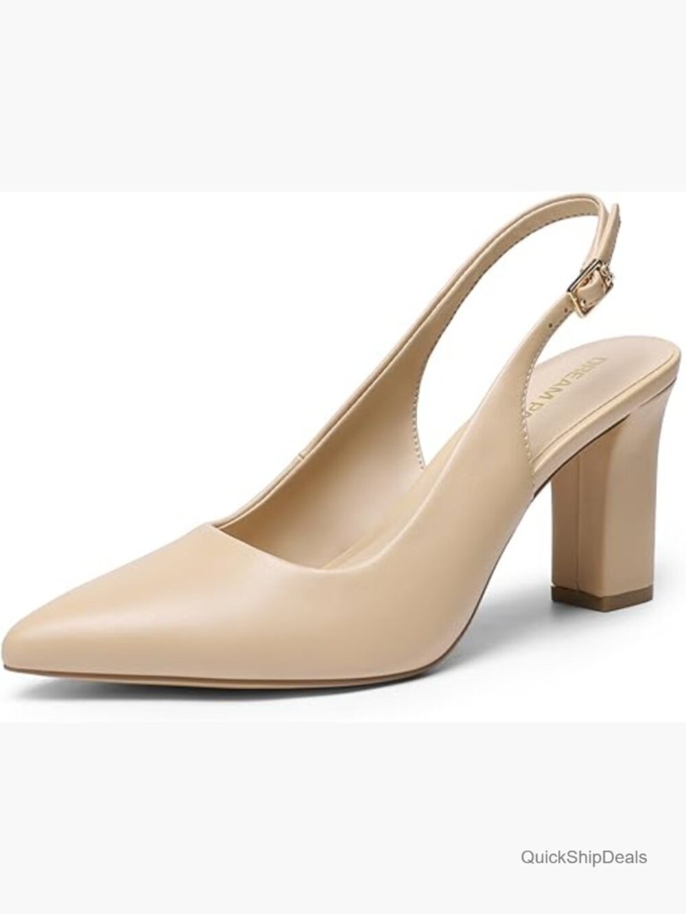 Faux Leather Slingback Heels with Chunky Block Heel for Work Office